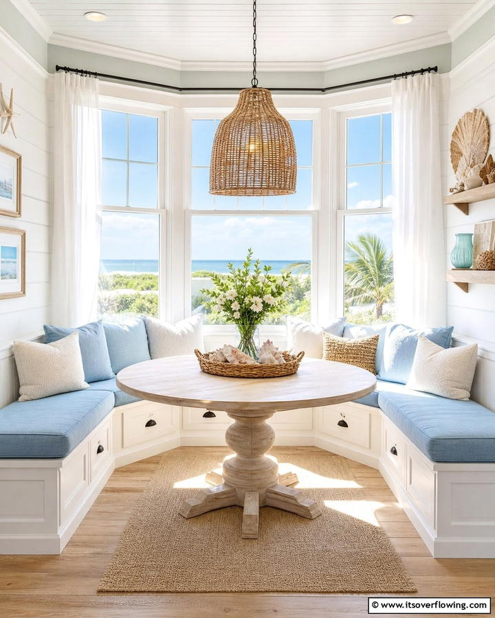 Sunny Coastal Breakfast Nook - 21 Cozy Breakfast Nook Ideas for Charming Kitchen Corners
