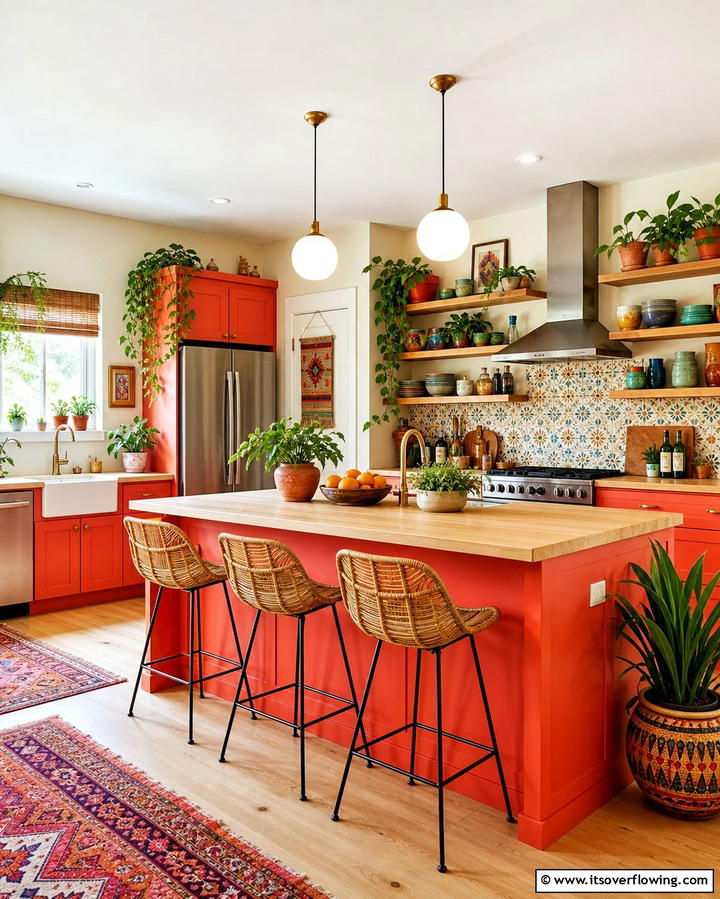 Sunny Coral Island - 25 Kitchen Island Color Ideas to Refresh Your Space