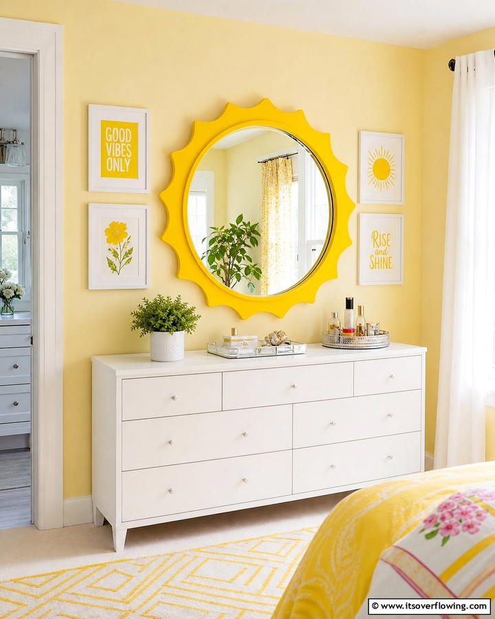 Sunny Mirror Designs - 30 Yellow Bedroom Ideas to Brighten Your Sleep Space