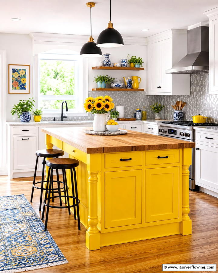 Sunny Yellow Charm - 25 Kitchen Island Color Ideas to Refresh Your Space
