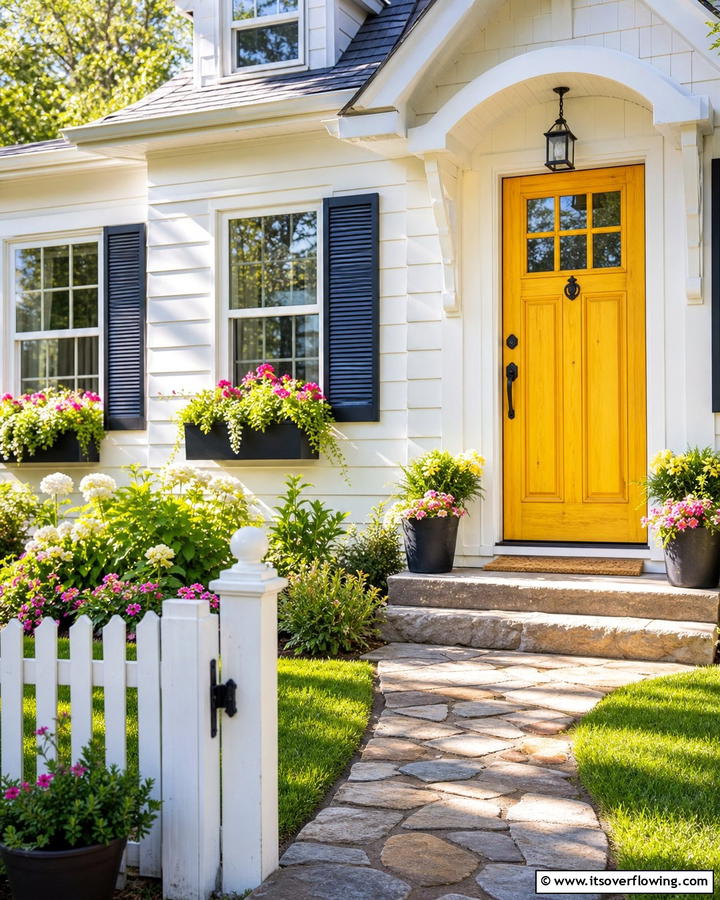 Sunny Yellow Cheer - 20 Cedar Front Door Colors Ideas- Warm & Inviting