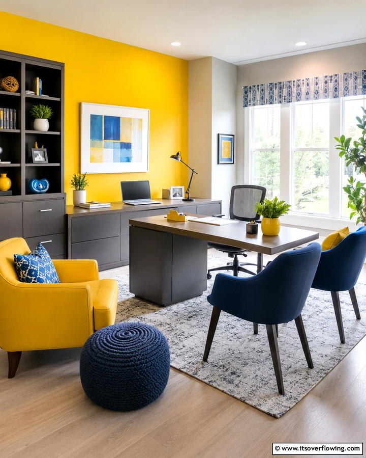 Sunny Yellow Energy - 30 Home Office Paint Colors- Boost Productivity & Style