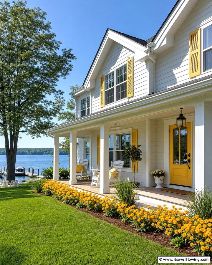 Sunny Yellow Highlights - 30 Lake House Exterior Color Ideas Inspired by Nature