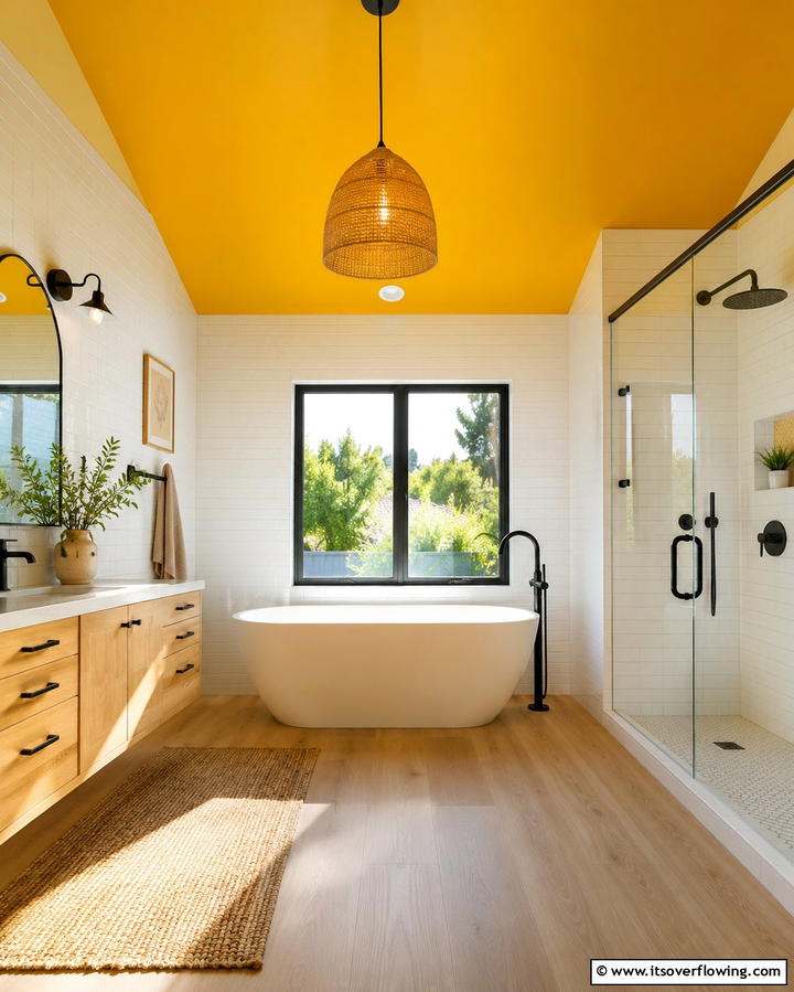 Sunny Yellow Highlights - 30 Bold Colorful Bathroom Designs to Energize Your Morning Routine