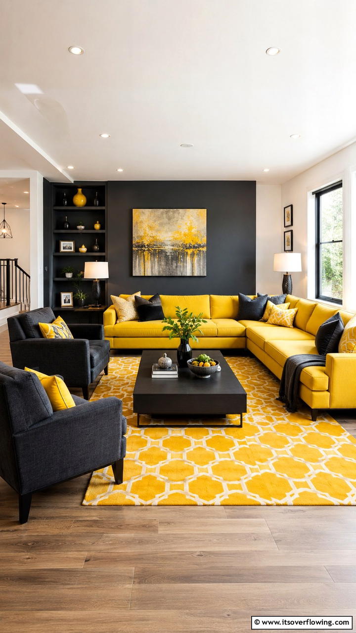 Sunny Yellow and Deep Charcoal - 21 Two Colour Combinations for a Vibrant Living Room