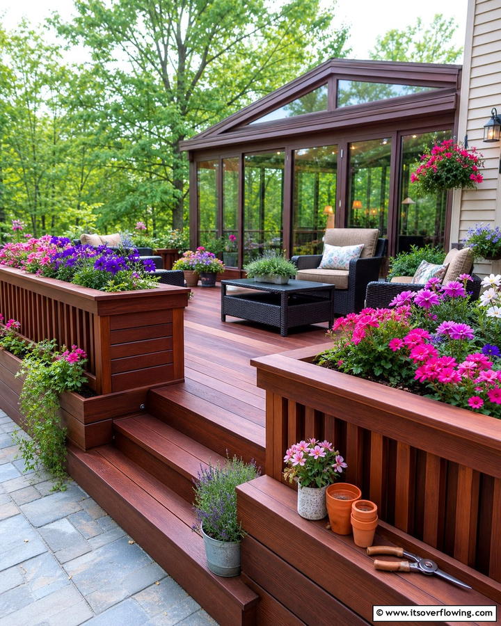 Sunroom and Deck with Built In Planters - 25 Sunroom and Deck Combo Ideas for Seamless Indoor-Outdoor Living