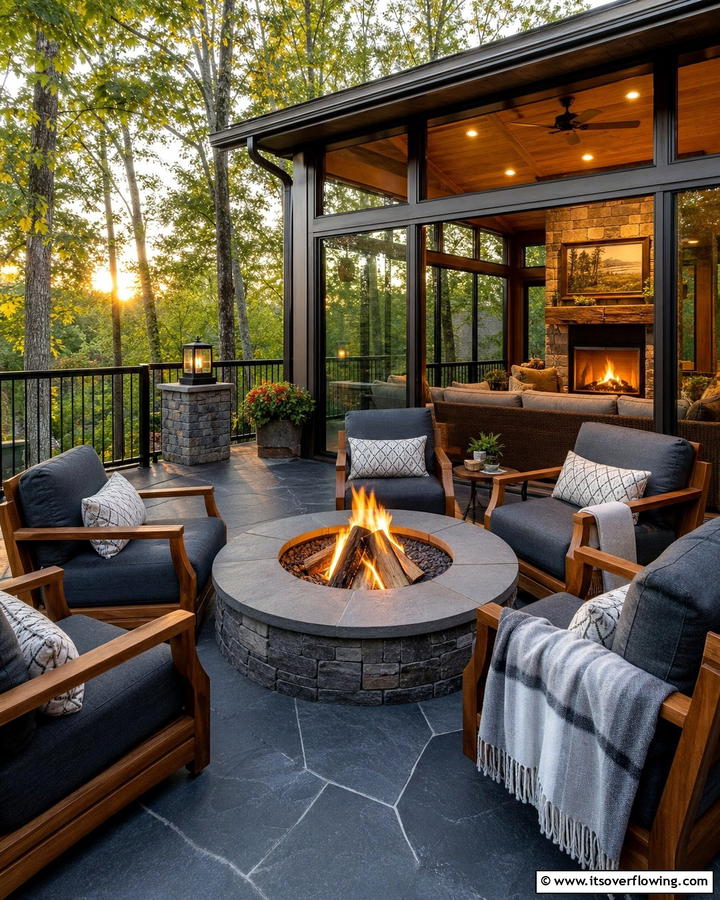 Sunroom and Deck with Fire Pit - 25 Sunroom and Deck Combo Ideas for Seamless Indoor-Outdoor Living