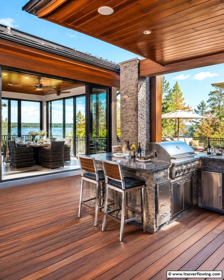 Sunroom and Deck with Outdoor Kitchen - 25 Sunroom and Deck Combo Ideas for Seamless Indoor-Outdoor Living