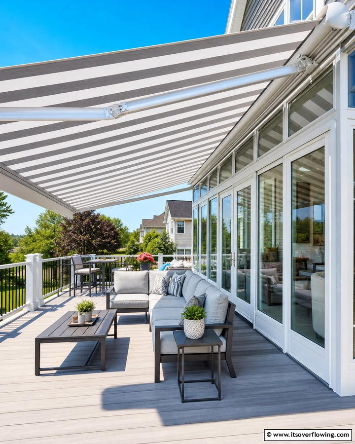 Sunroom and Deck with Retractable Awnings - 25 Sunroom and Deck Combo Ideas for Seamless Indoor-Outdoor Living