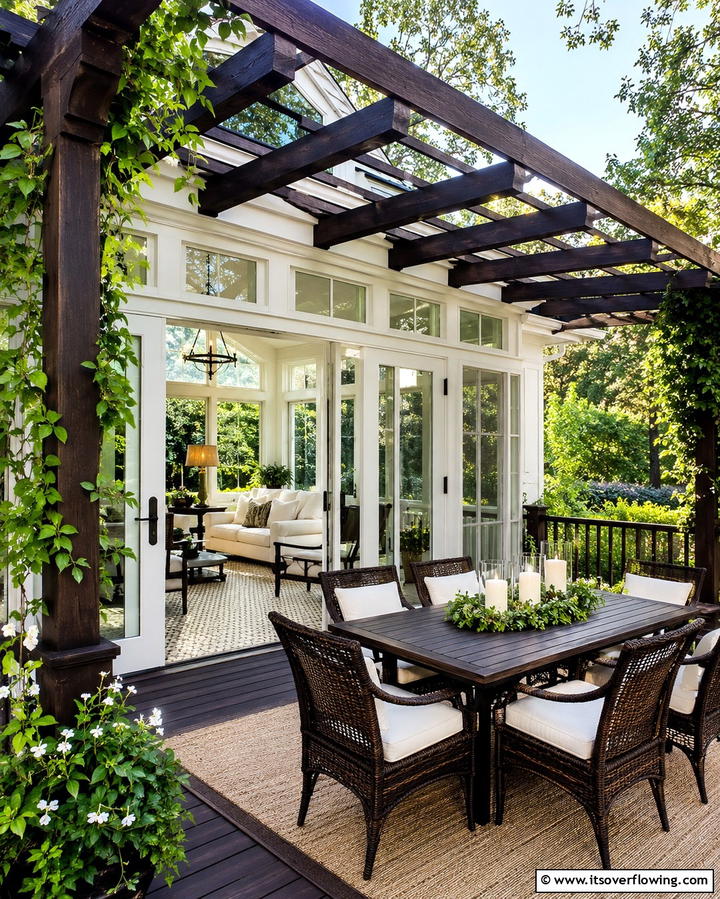 Sunroom with Pergola Covered Deck - 25 Sunroom and Deck Combo Ideas for Seamless Indoor-Outdoor Living