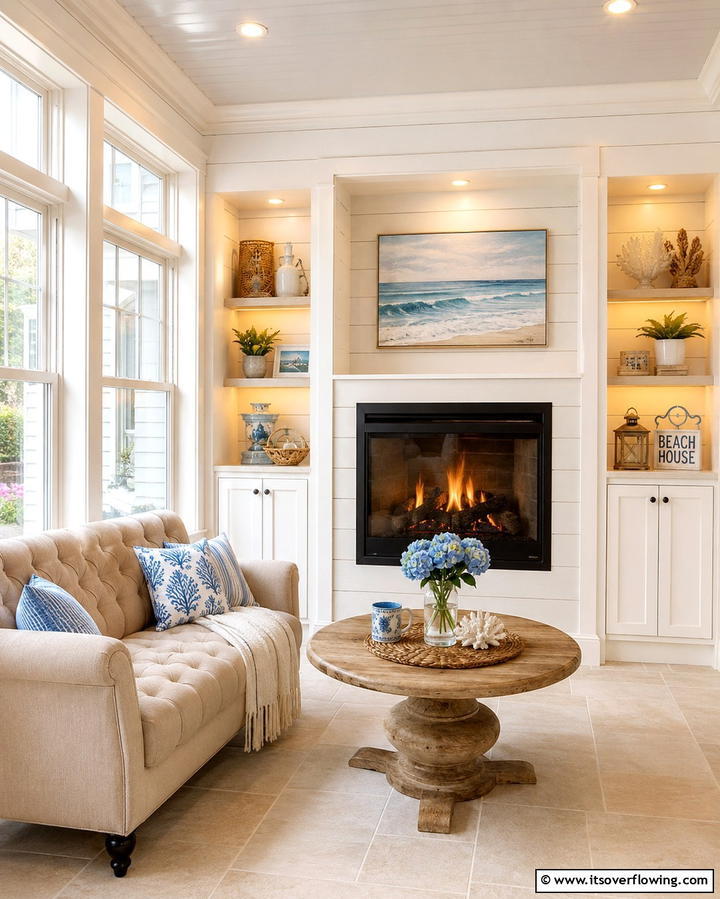 Sunroom with a Built In Fireplace Nook - 25 Sunroom With Fireplace Ideas for Cozy Gatherings