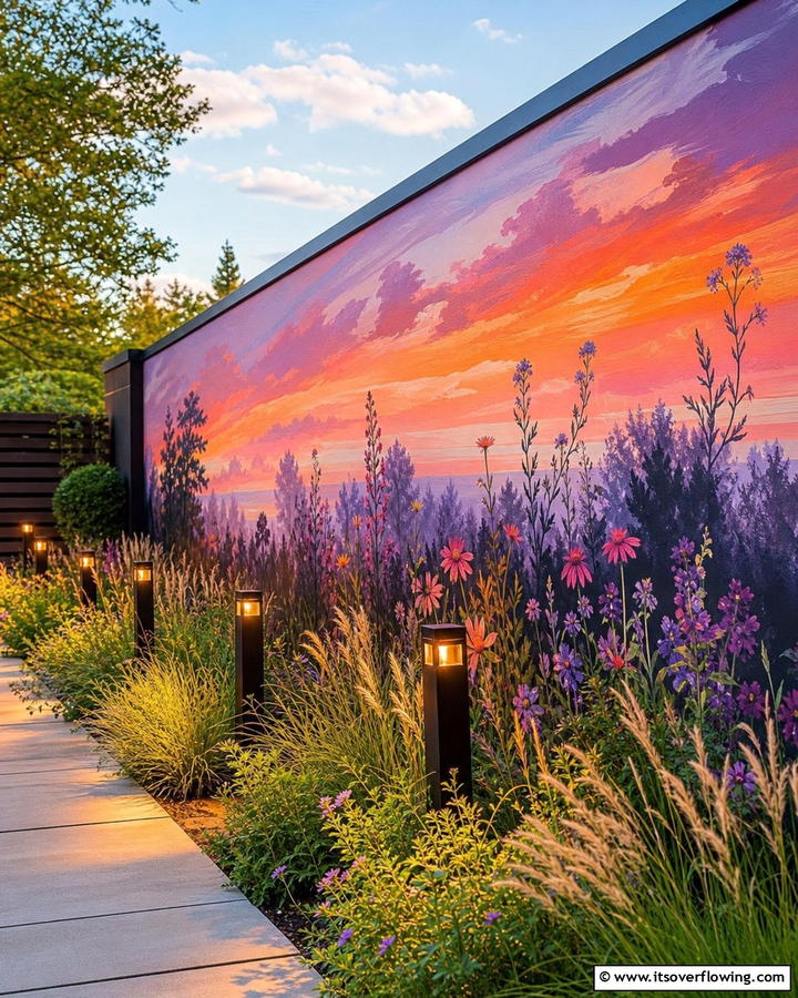 Sunset Garden Mural - 21 Garden Mural Ideas to Transform Outdoor Walls Artistically