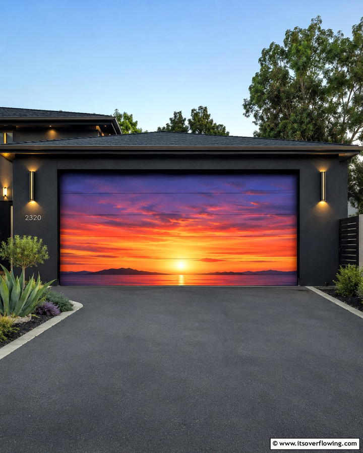 Sunset Horizon Delight - 30 Garage Door Mural Ideas for Creative Curb Appeal