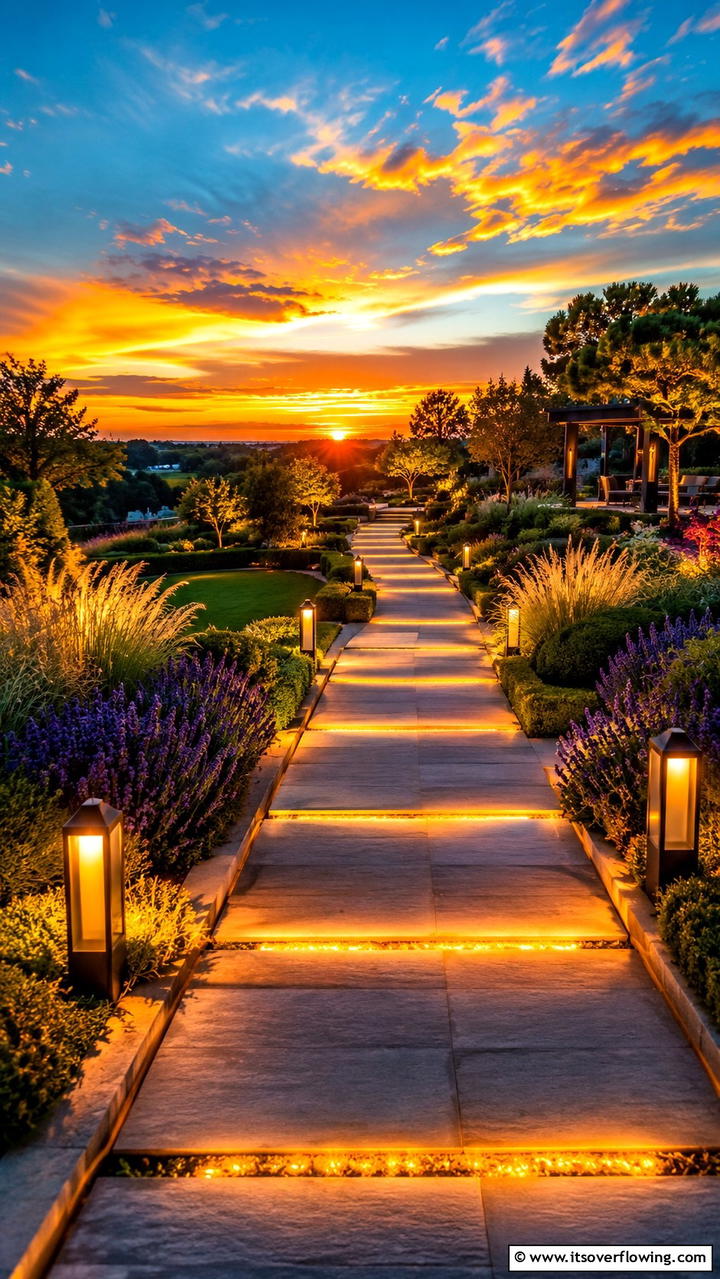Sunset Illuminated Walk - 30 Stunning Garden Path Ideas to Guide Your Landscape