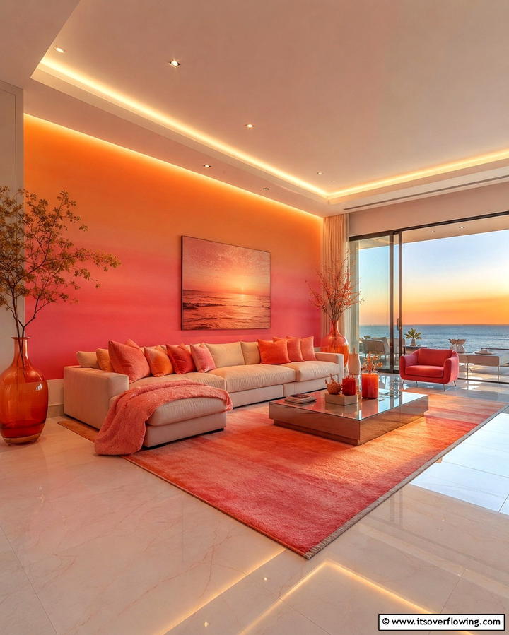 Sunset Ombre Magic - 30 Vibrant Colorful Living Room Inspirations for Bold Interiors
