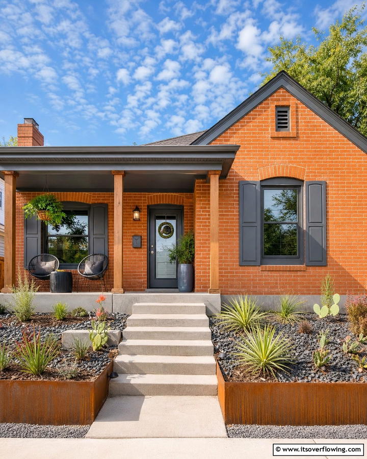 Sunset Orange Brick with Muted Gray Overtones - 30 Exterior Brick and Paint Color Combinations