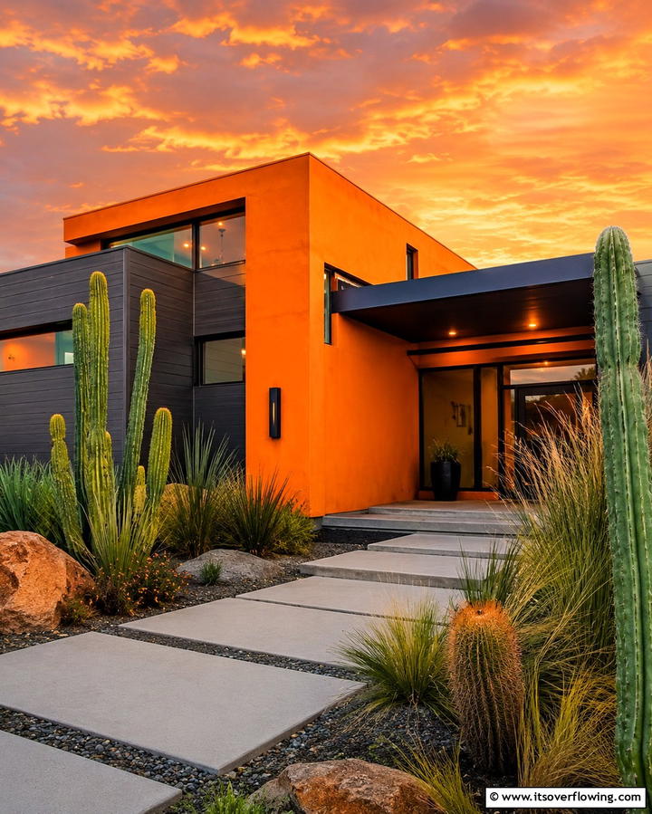Sunset Orange for a Dramatic Effect - 25 Orange House Exterior Ideas for a Bold Look