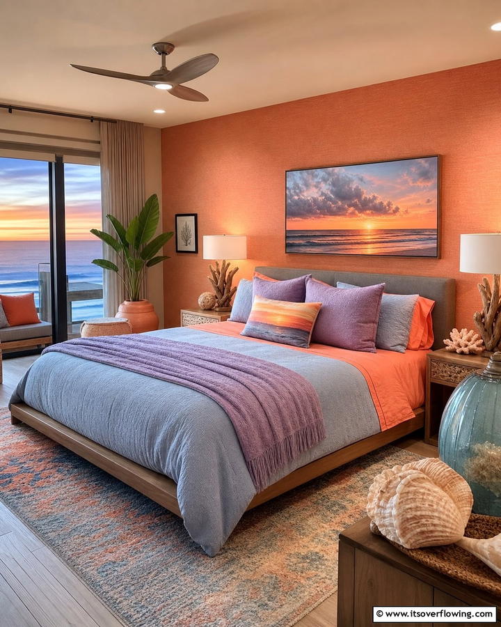 Sunset and Sea Themed Accents - 21 Beach Themed Bedroom Ideas for a Coastal Escape at Home