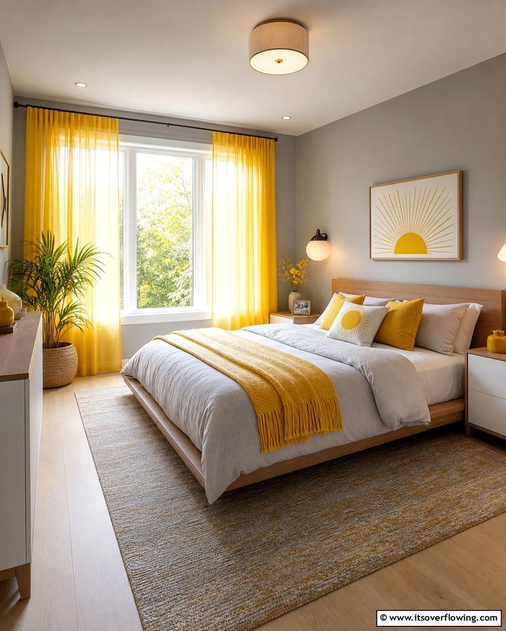 Sunshine Inspired Curtains - 25 Yellow and Grey Bedroom Ideas for a Chic Look