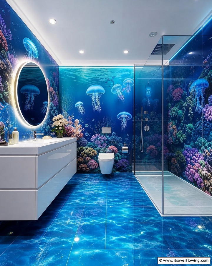 Surreal Underwater World - 30 Bathroom Mural Ideas for Bold and Artistic Wall Designs