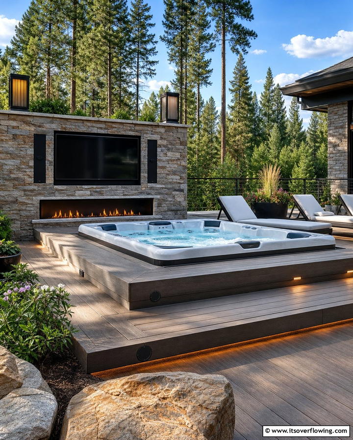 Surround Sound System - 25 Relaxing Hot Tub Decor Ideas for Your Backyard