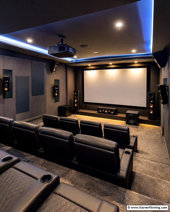 Surround Sound System for Immersive AudioExact - 25 Basement Home Theater Ideas for Movie Nights