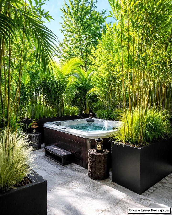 Surrounding the Hot Tub with Planter Boxes - 25 Backyard Hot Tub Privacy Ideas for Relaxing Spaces