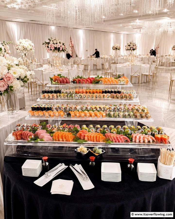 Sushi and Sashimi Display - 25 Wedding Buffet Ideas for a Memorable Reception