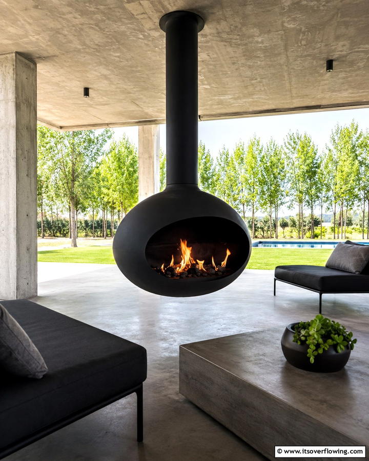 Suspended Fireplace - 25 Outdoor Fireplace Ideas to Enhance Your Backyard