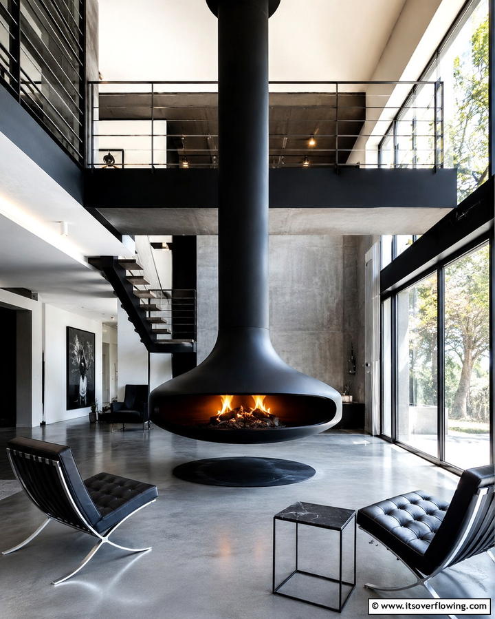Suspended Fireplace - 25 Cozy Living Room Fireplace Ideas for Warmth