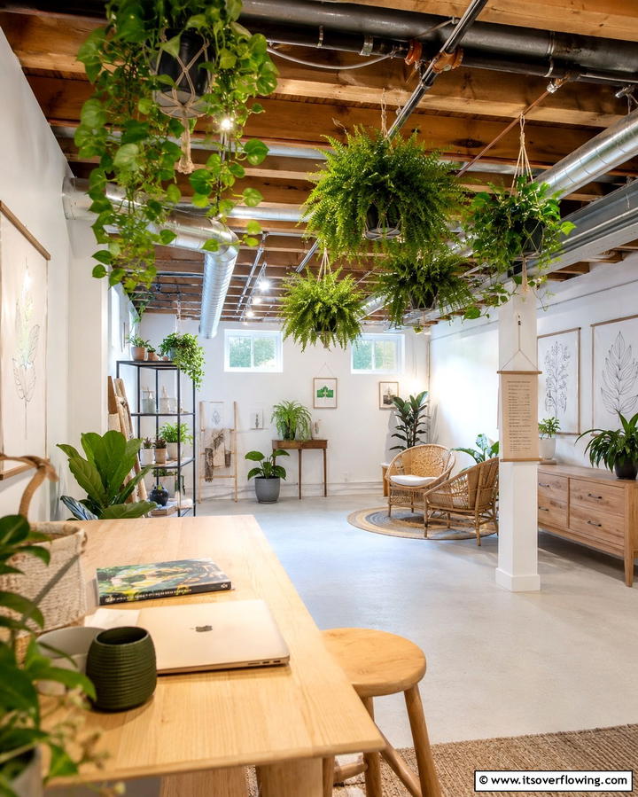 Suspended Plants for Organic Appeal - 25 Exposed Basement Ceiling Ideas for an Industrial Chic Look