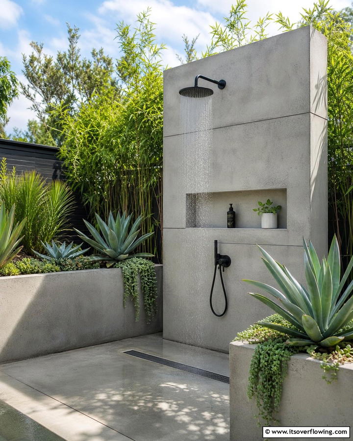 Sustainable Concrete Design - 21 Outdoor Shower Designs for Poolside Luxury & Functionality