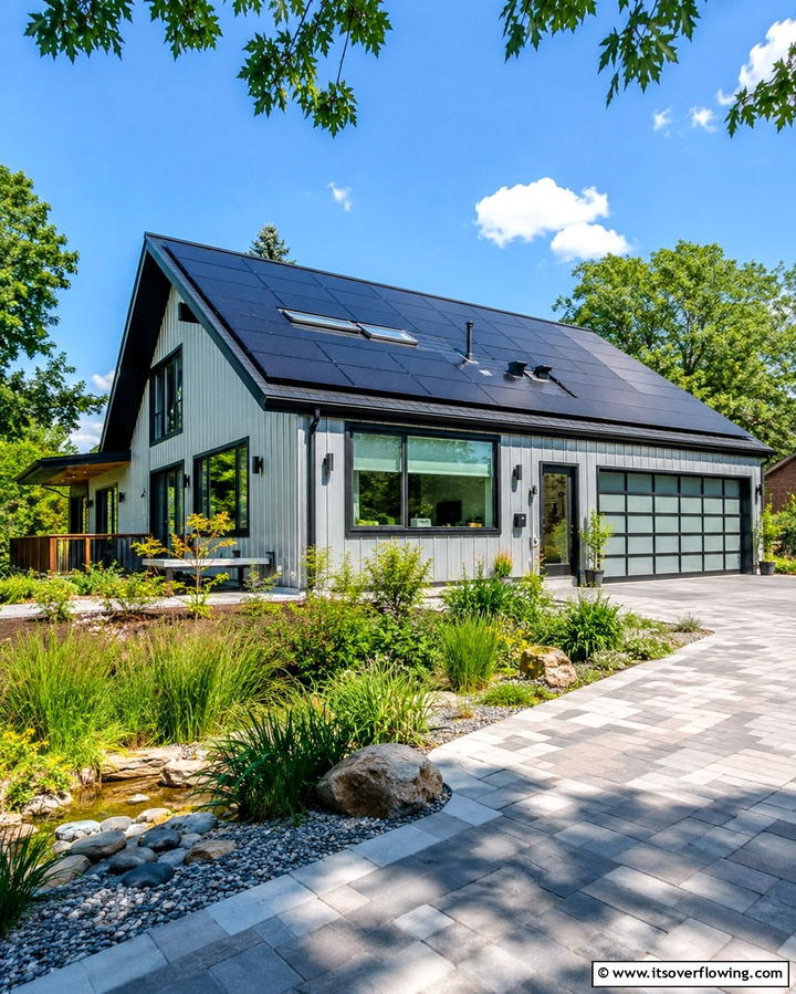 Sustainable Energy Home - 30 Houses with Black Roofs- Modern Exterior Design Inspiration