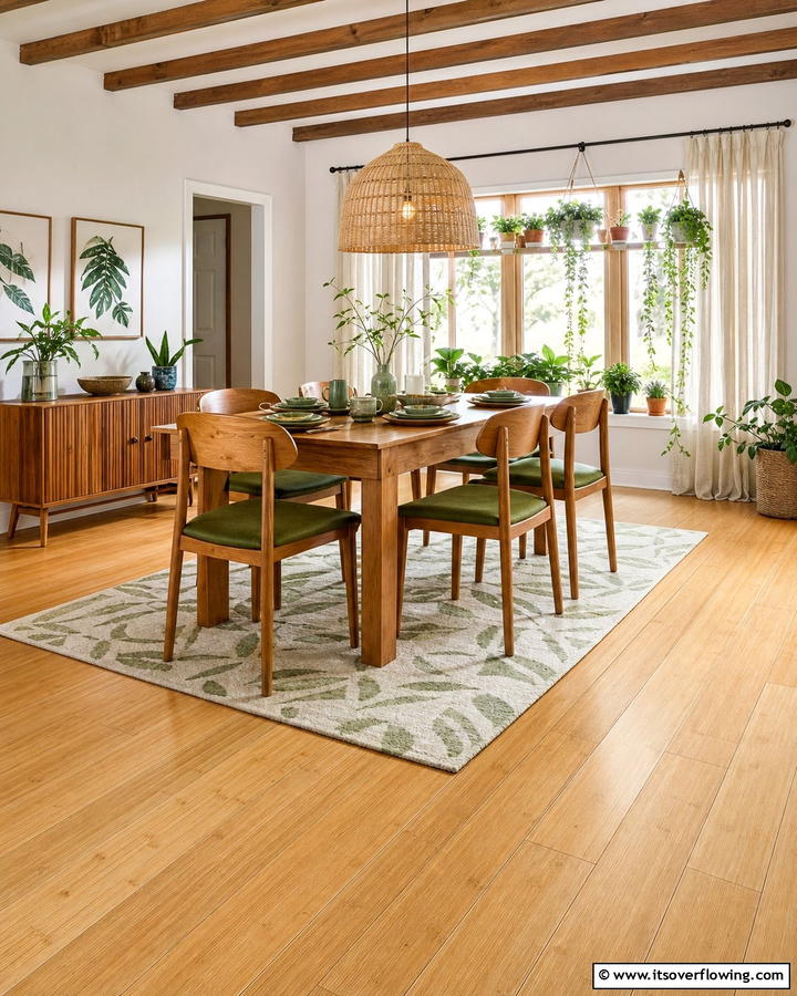 Sustainable Flooring Charm - 21 Green Dining Room Ideas to Refresh Your Dining Space
