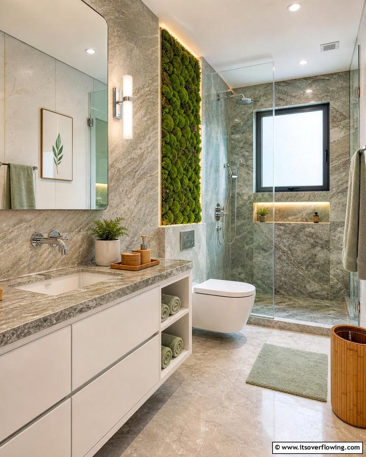 Sustainable Marble with Eco Finishes - 30 Luxurious Marble Bathroom Ideas for a Spa-Like Retreat