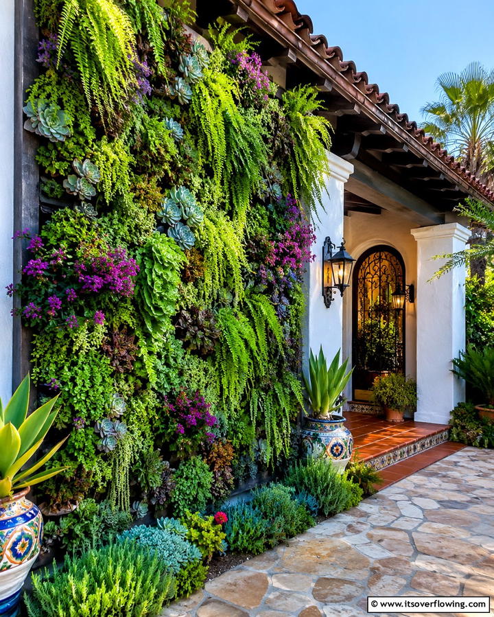 Sustainable Plant Walls - 30 Spanish Style Front Porch Ideas for Mediterranean Charm