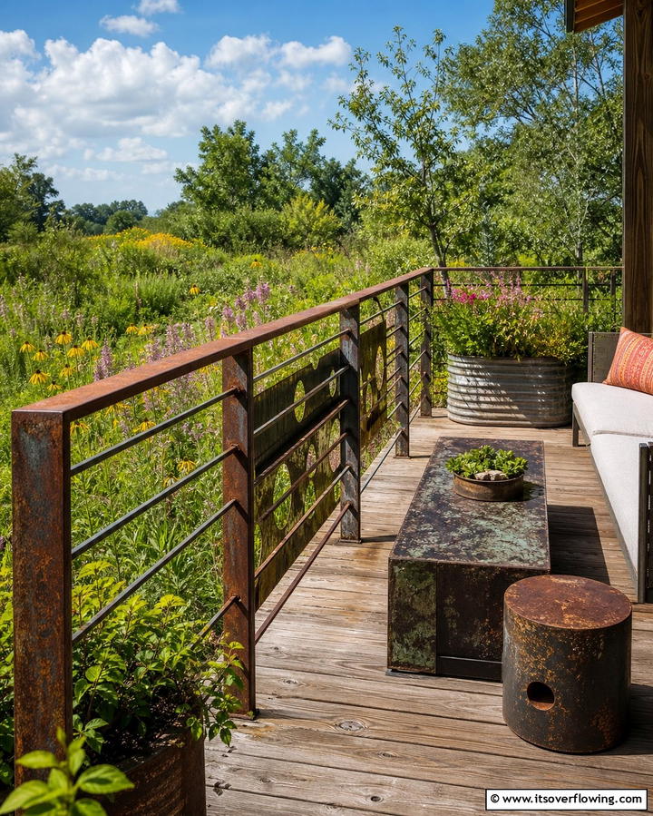 Sustainable Recycled Designs - 30 Modern Metal Deck Railing Ideas for Stylish Outdoor Spaces