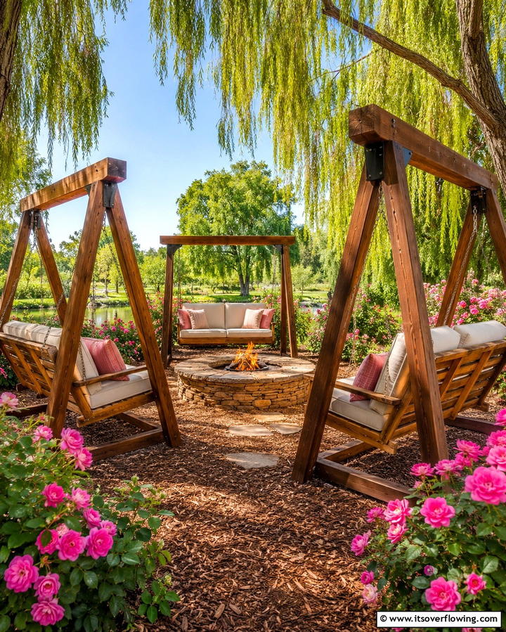 Swinging Bench Seats - 25 Fire Pit Seating Ideas to Enhance Your Outdoor Space
