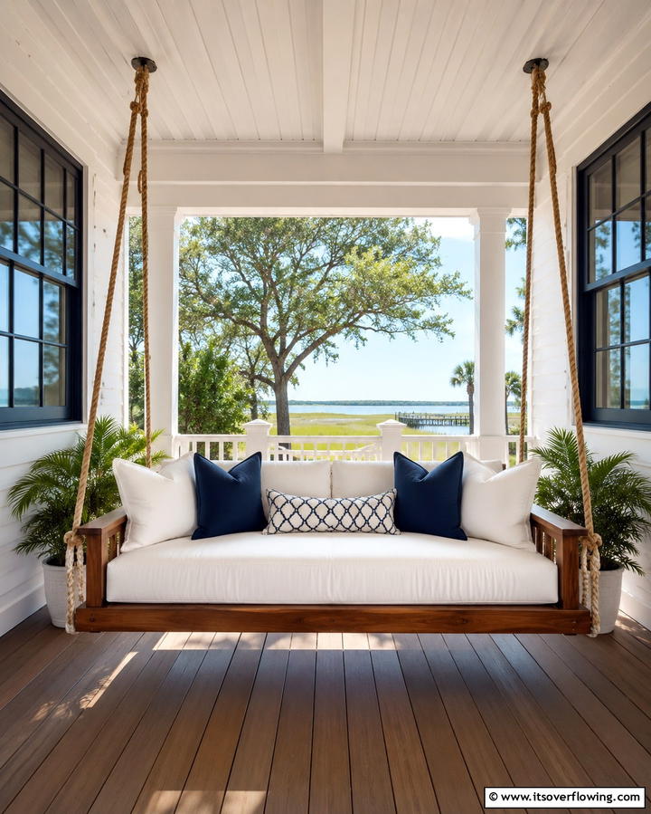 Swinging Bench for Relaxation - 25 Front Porch Bench Ideas for a Welcoming Entrance