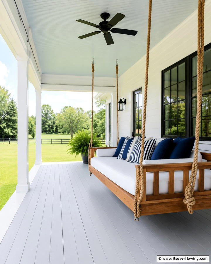 Swinging Daybed - 30 Farmhouse Patio Ideas for Rustic Outdoor Relaxation