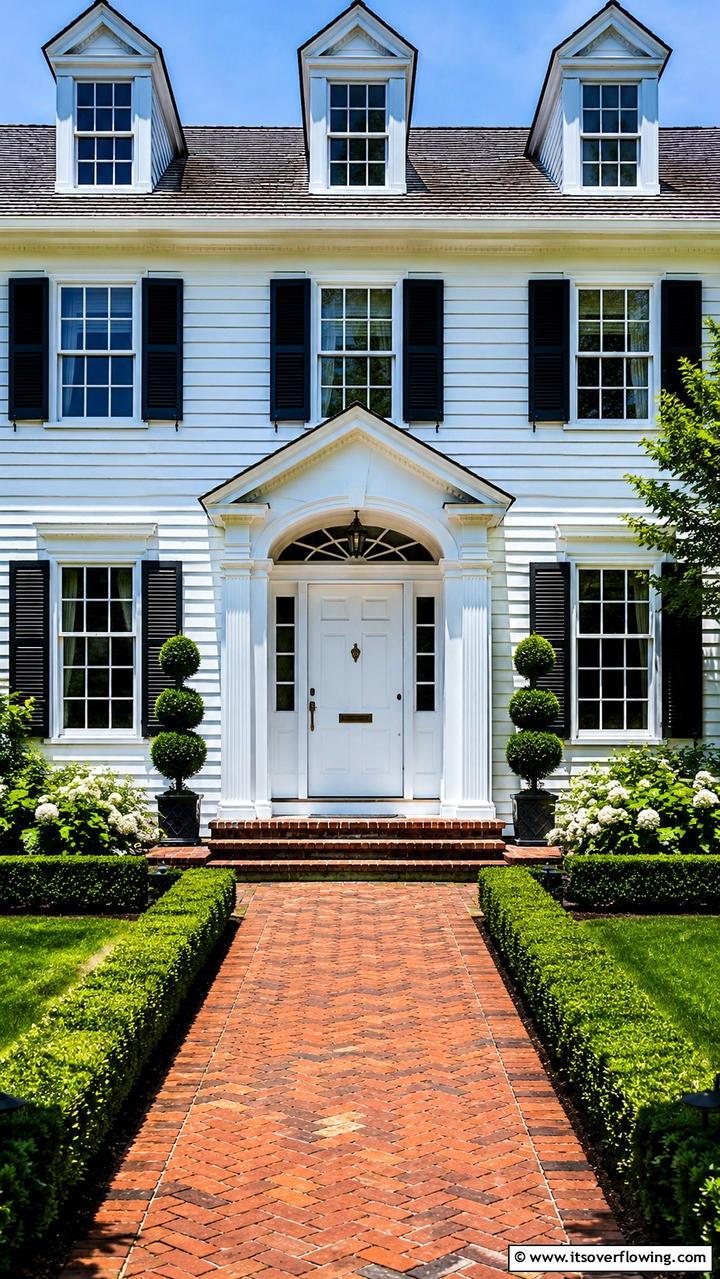 Symmetrical Design Focus - 30 Colonial Front Door Ideas to Enhance Your Home’s Charm