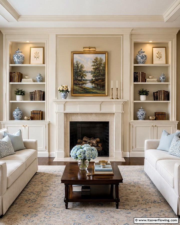 Symmetrical Shelving for Balance - 30 Fireplace with Bookshelves Ideas for Cozy Literary Nooks