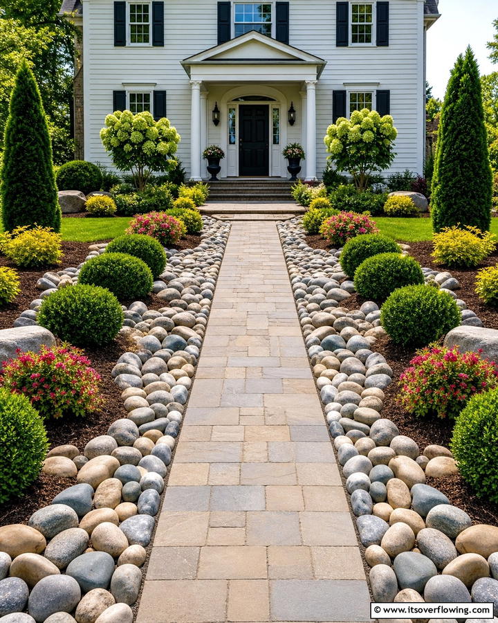 Symmetrical Stone Patterns - 21 Front Yard Landscaping Ideas With Rocks and Mulch