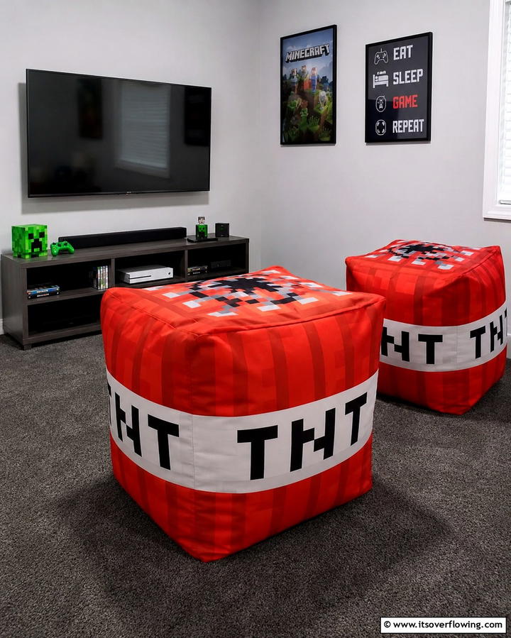 TNT Inspired Bean Bags - 30 Minecraft Bedroom Ideas for Block-Inspired Fun