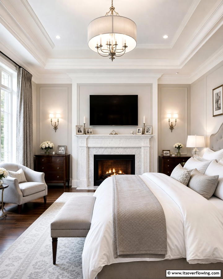 TV Above a Fireplace Mantel - 25 Bedroom TV Ideas for Stylish Entertainment