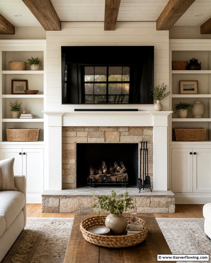 TV Above the Fireplace for Vertical Efficiency - 25 Small Living Room Ideas With TV for Cozy Nights