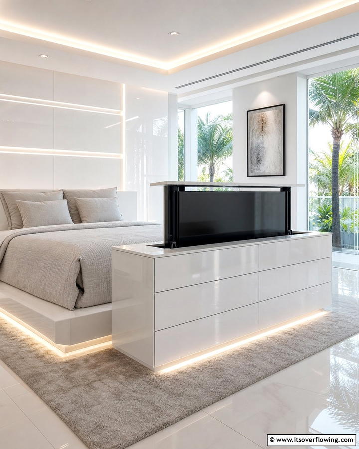 TV Concealed in a Pop Up Cabinet - 25 Bedroom TV Ideas for Stylish Entertainment