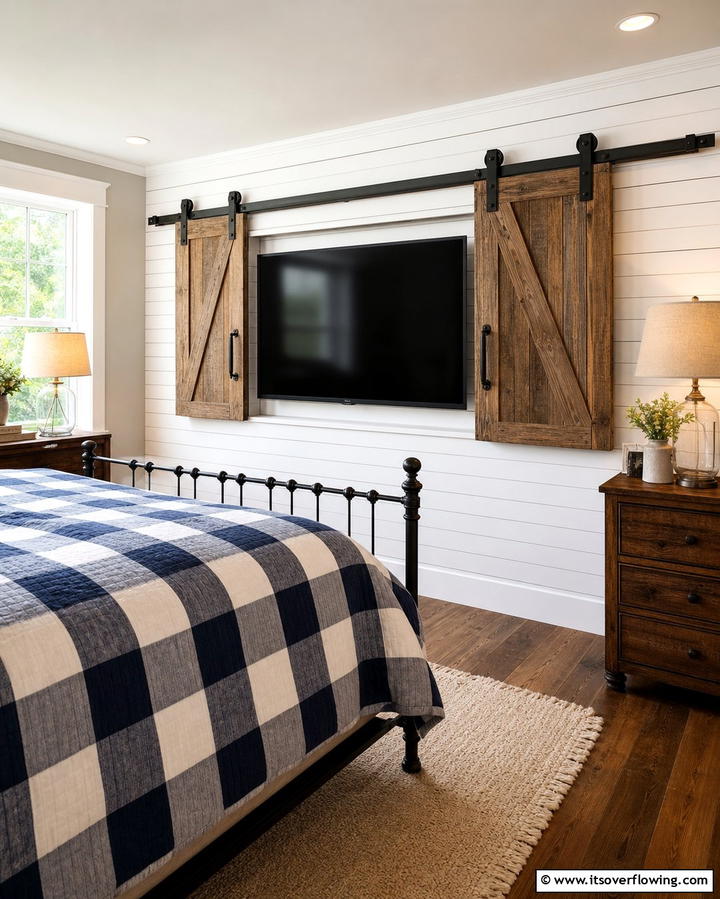 TV Concealed in a Sliding Barn Door - 25 Bedroom TV Ideas for Stylish Entertainment
