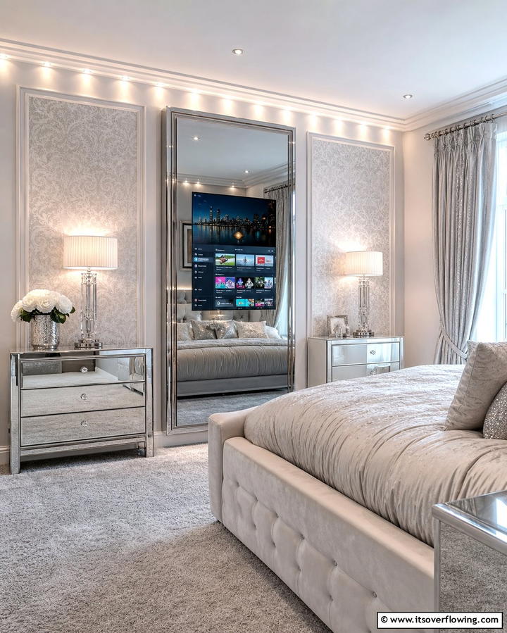 TV Embedded in a Mirror - 25 Bedroom TV Ideas for Stylish Entertainment