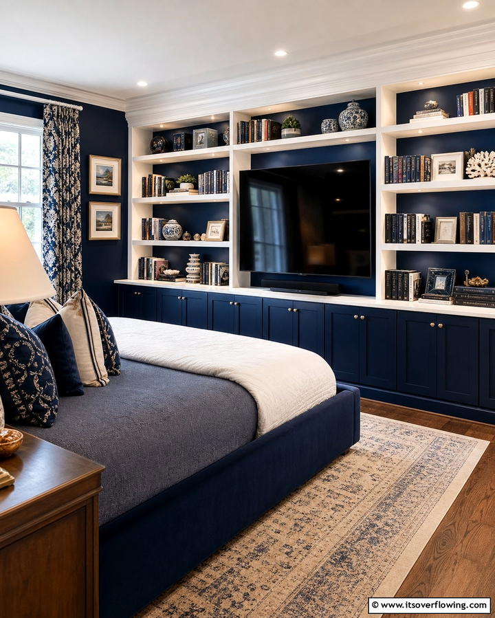 TV Framed by Built In Bookshelves - 25 Bedroom TV Ideas for Stylish Entertainment